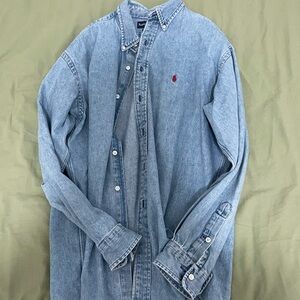 Polo by Ralph Lauren Light Blue Denim Button-Down Shirt with Red Pony